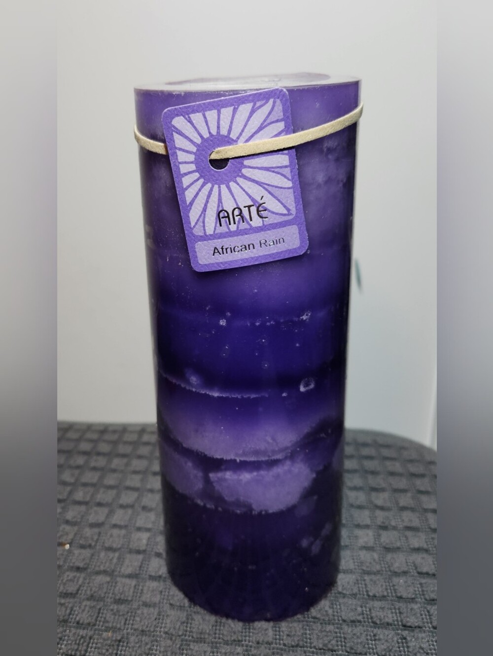 NWT Arté "African Rain" Textured Purple Pillar Candle 8"×3"